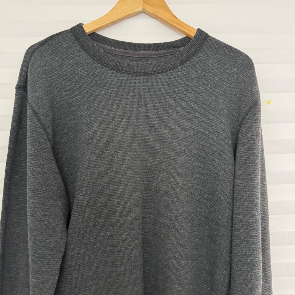 Eddie Bauer Mens Thermal Shirt Charcoal Gray Waffle Knit Long Sleeve Tall Large - Picture 3 of 8